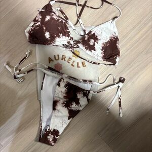 NWT Brown and White Tie-Dye Bikini Set